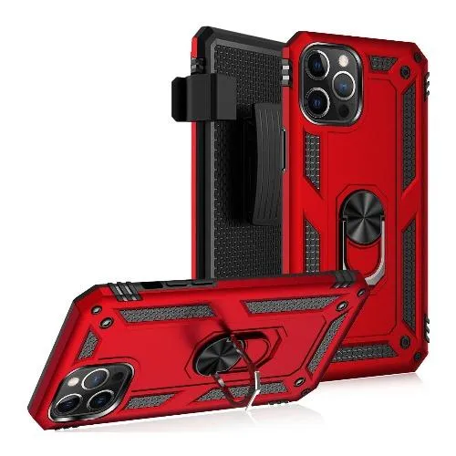 Raider Series Red Kickstand Case with Belt Clip - iPhone 12 and iPhone 12 Pro