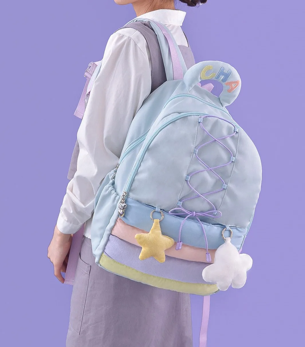 Rainbow Pastel Colorful Blue Purple Star Cloud Cute Y2K Bag Backpack