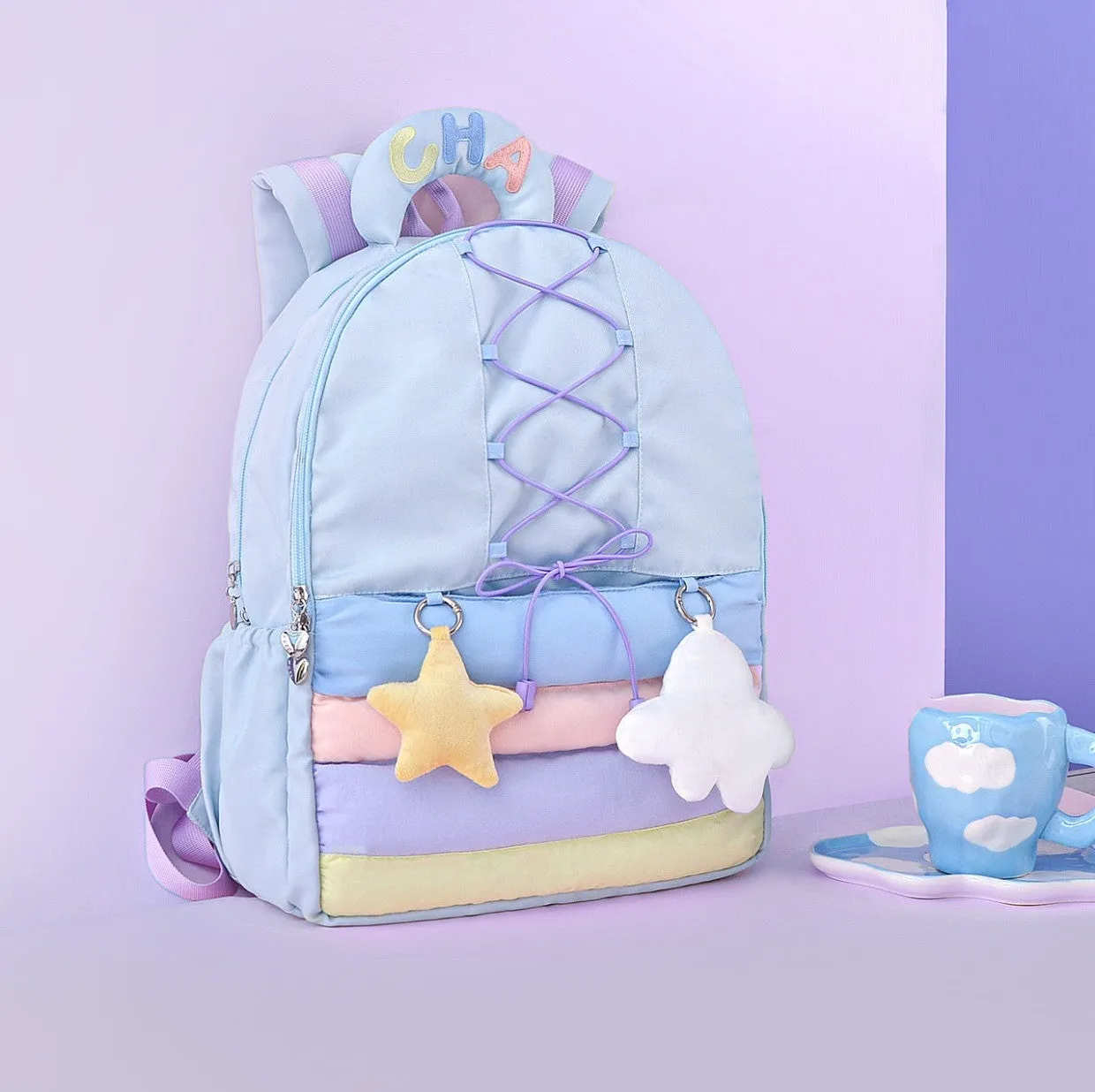 Rainbow Pastel Colorful Blue Purple Star Cloud Cute Y2K Bag Backpack