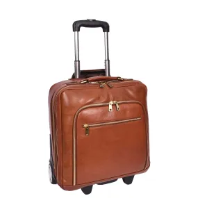 Real Leather Pilot Case Wheels Telescopic Handle for Business Travel Bag Sussex Tan