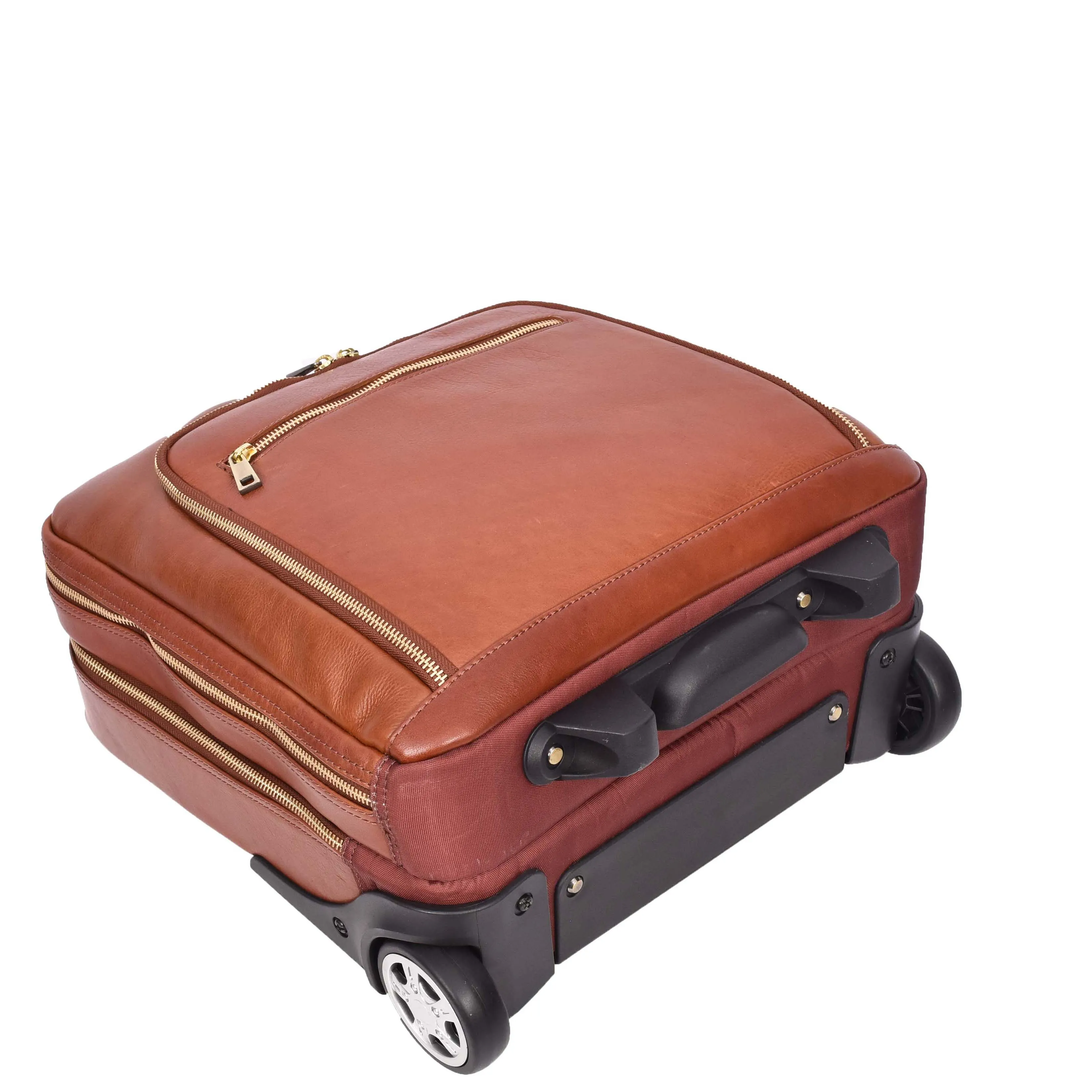 Real Leather Pilot Case Wheels Telescopic Handle for Business Travel Bag Sussex Tan