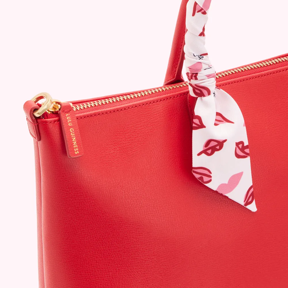 RED LEATHER SCARF FRANCES TOTE BAG