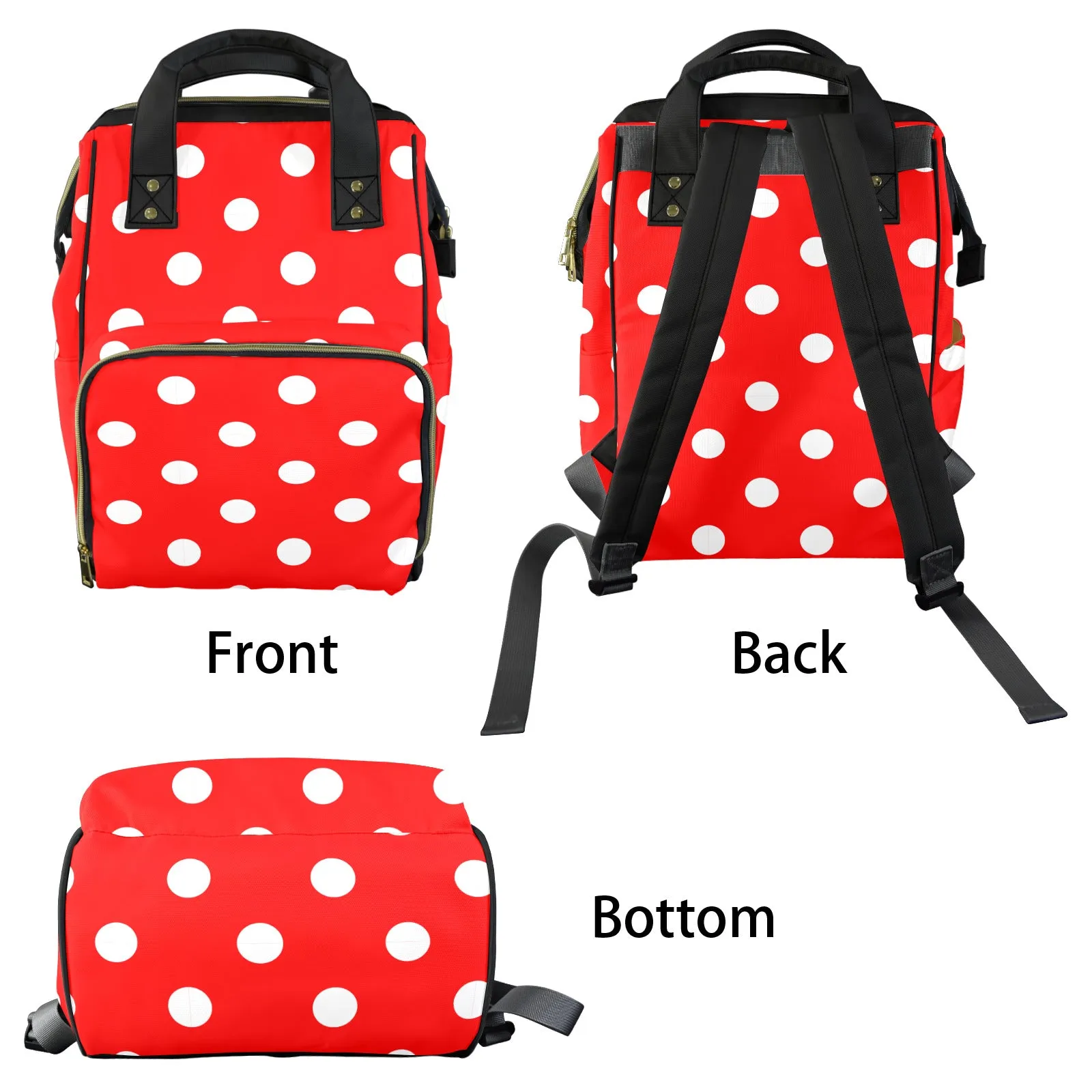 Red With White Polka Dots Multi-Function Diaper Bag