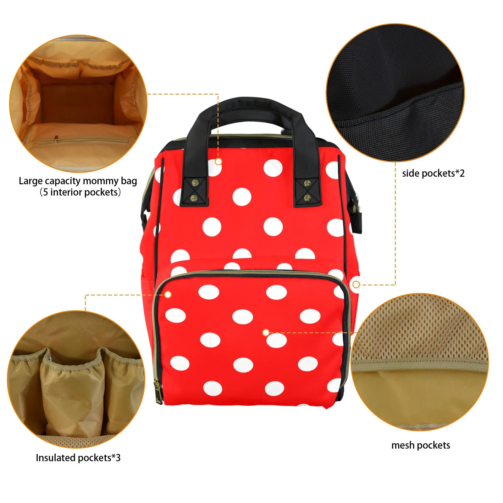 Red With White Polka Dots Multi-Function Diaper Bag