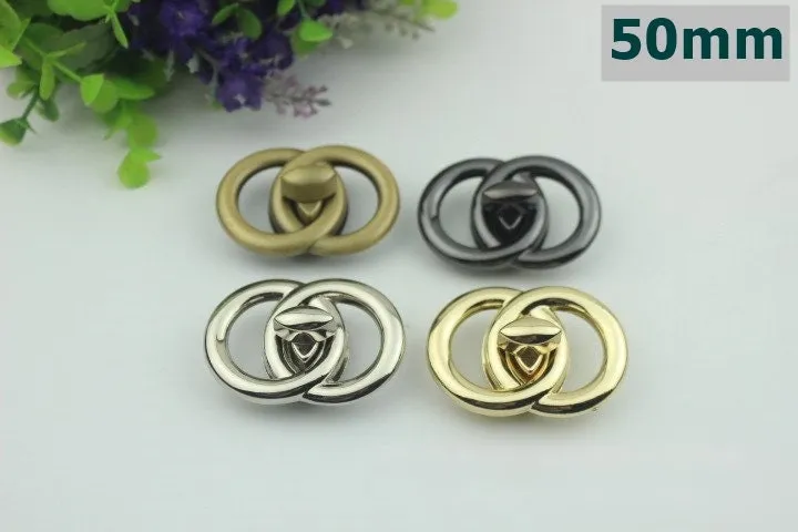 Round Twist Turn Lock Bag Hardware Gold Silver Gunmetal Bronze 1/10 pcs Handmade Purse Handbag Making Metal 50 40 mm 2 1 5/8" Supplies