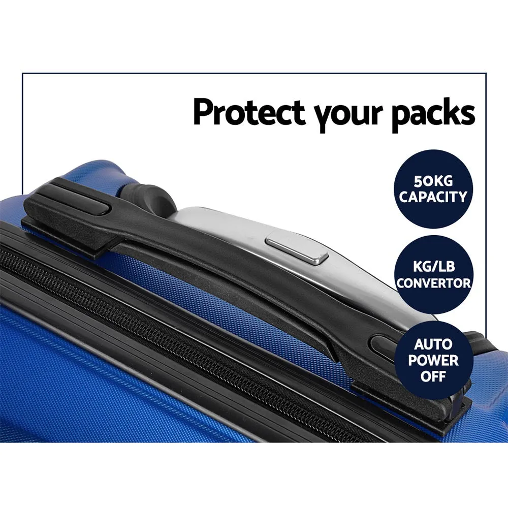 Set of 3 Luggage Trolley Set Suitcase Travel TSA Hard Case Blue