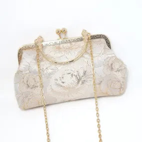 Shimmering Gold Rose Floral Wedding Bag, Statement Bag, Evening Clutch, Wedding Clutch, Bridal Clutch, White Cross Body Bag