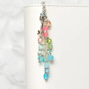 Silver Key Planner Charm with Pastel Crystal Dangle