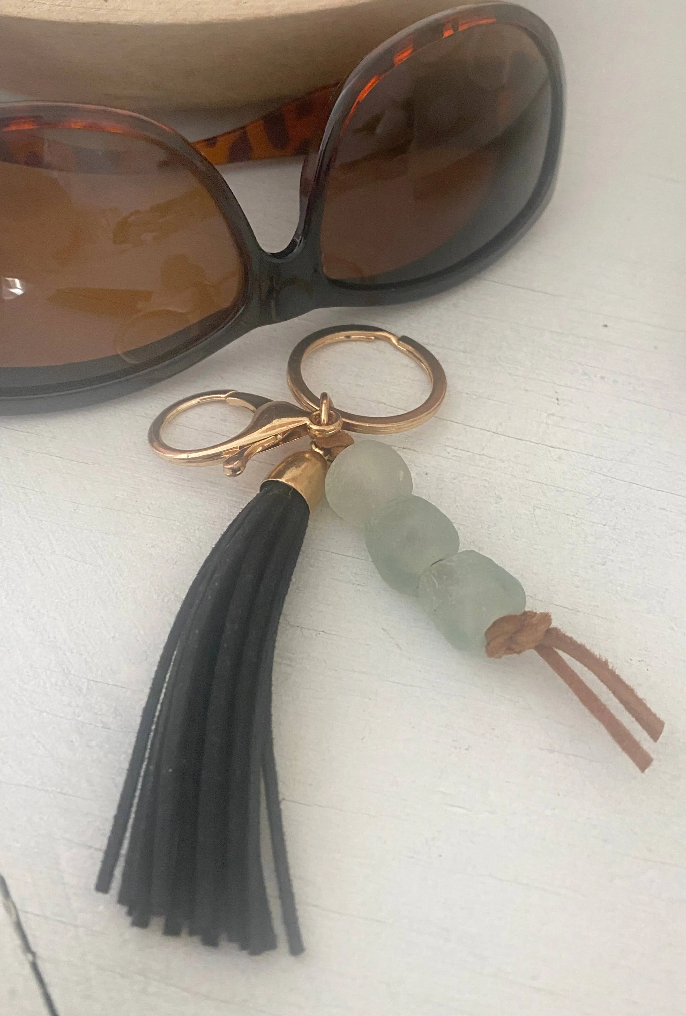 Simply Styled Art - Sea Glass Leather Tassel Keychain