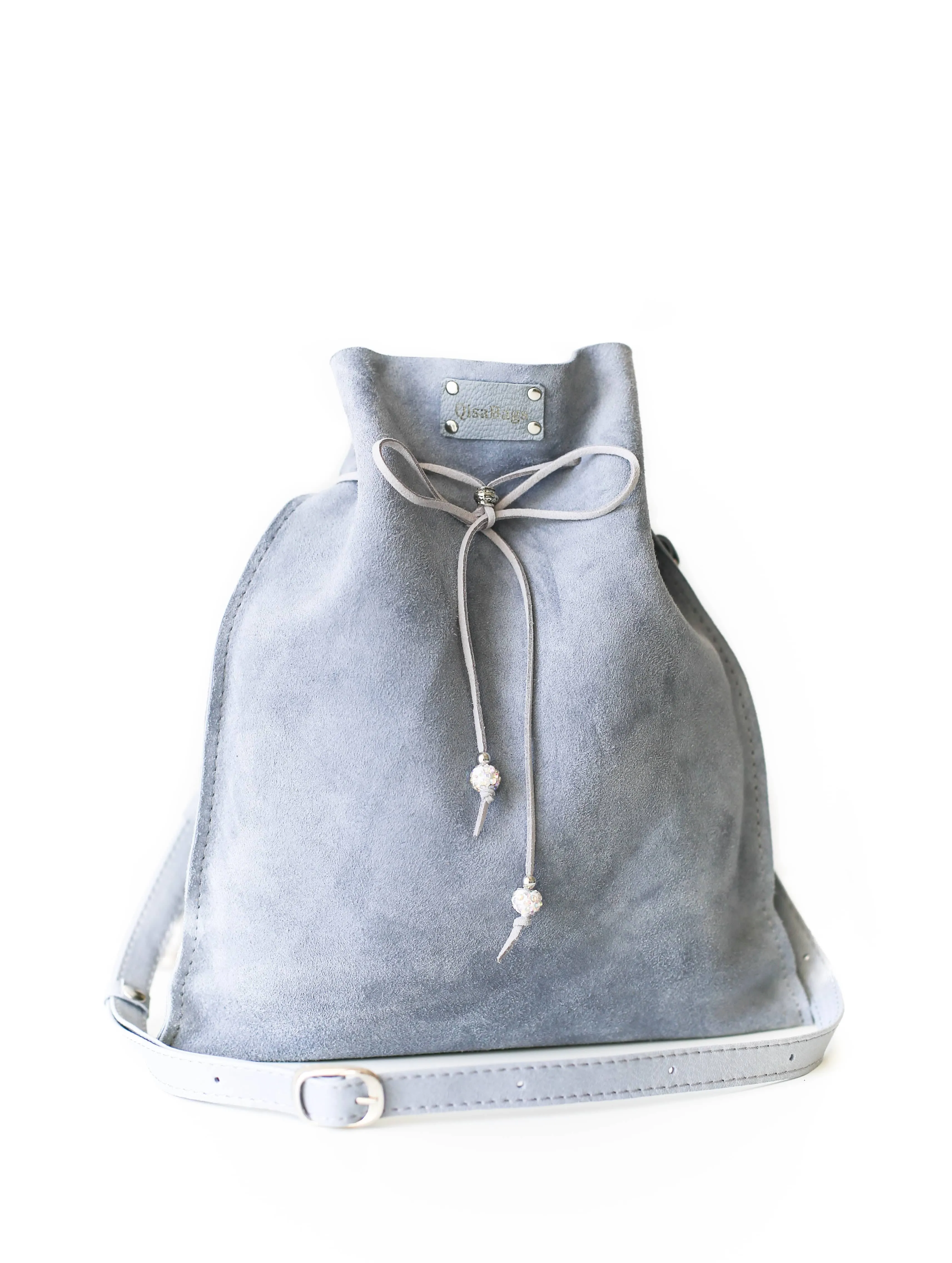 Sky Blue Suede Pouch Bag