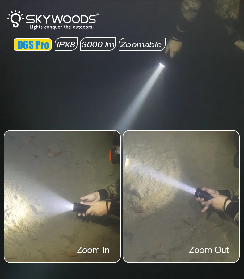 Skywoods Range D6S Pro Rechargeable Diving Torch 3000 lumens