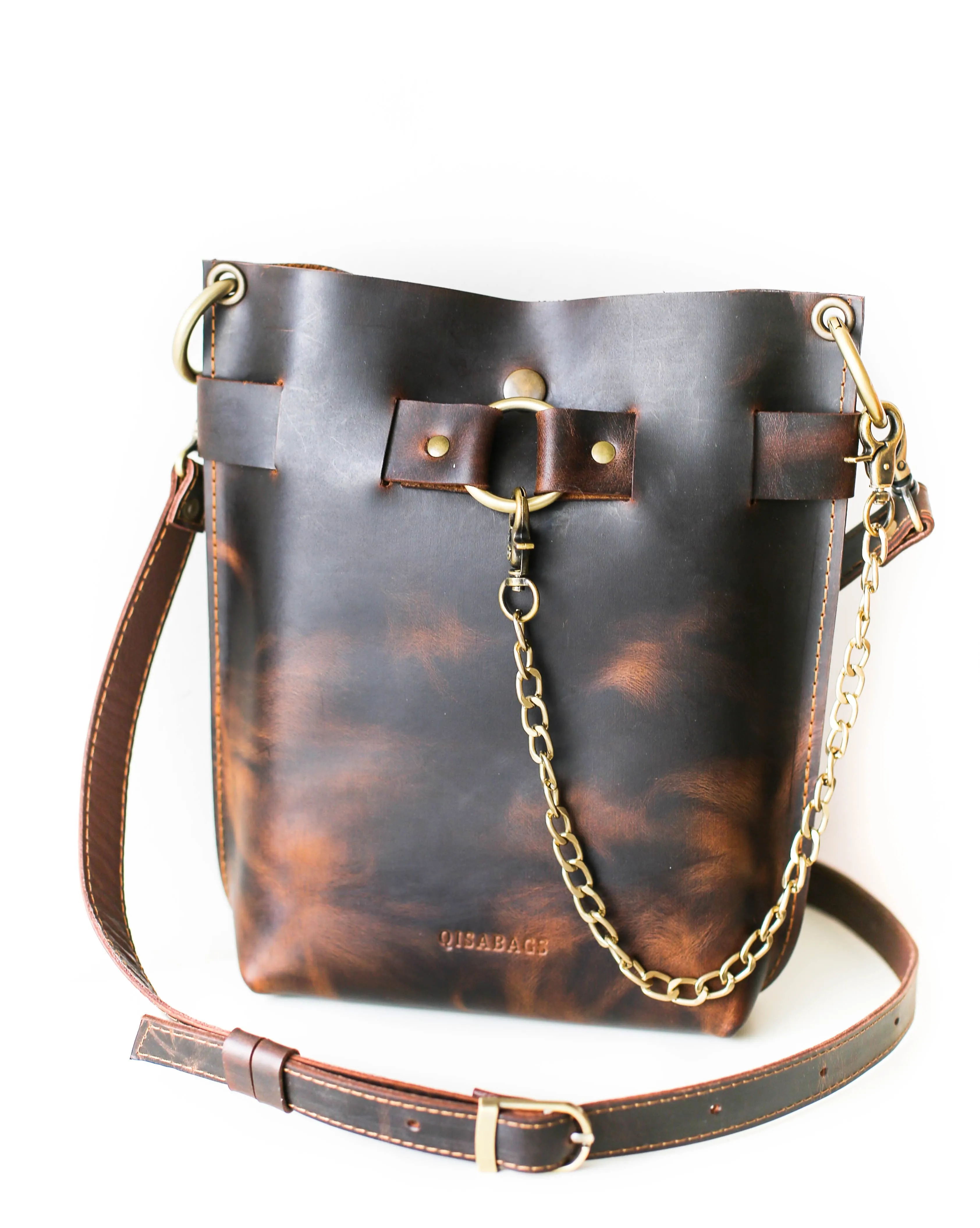 Small Dark Brown Leather Bag - "Ring Belt Edition"