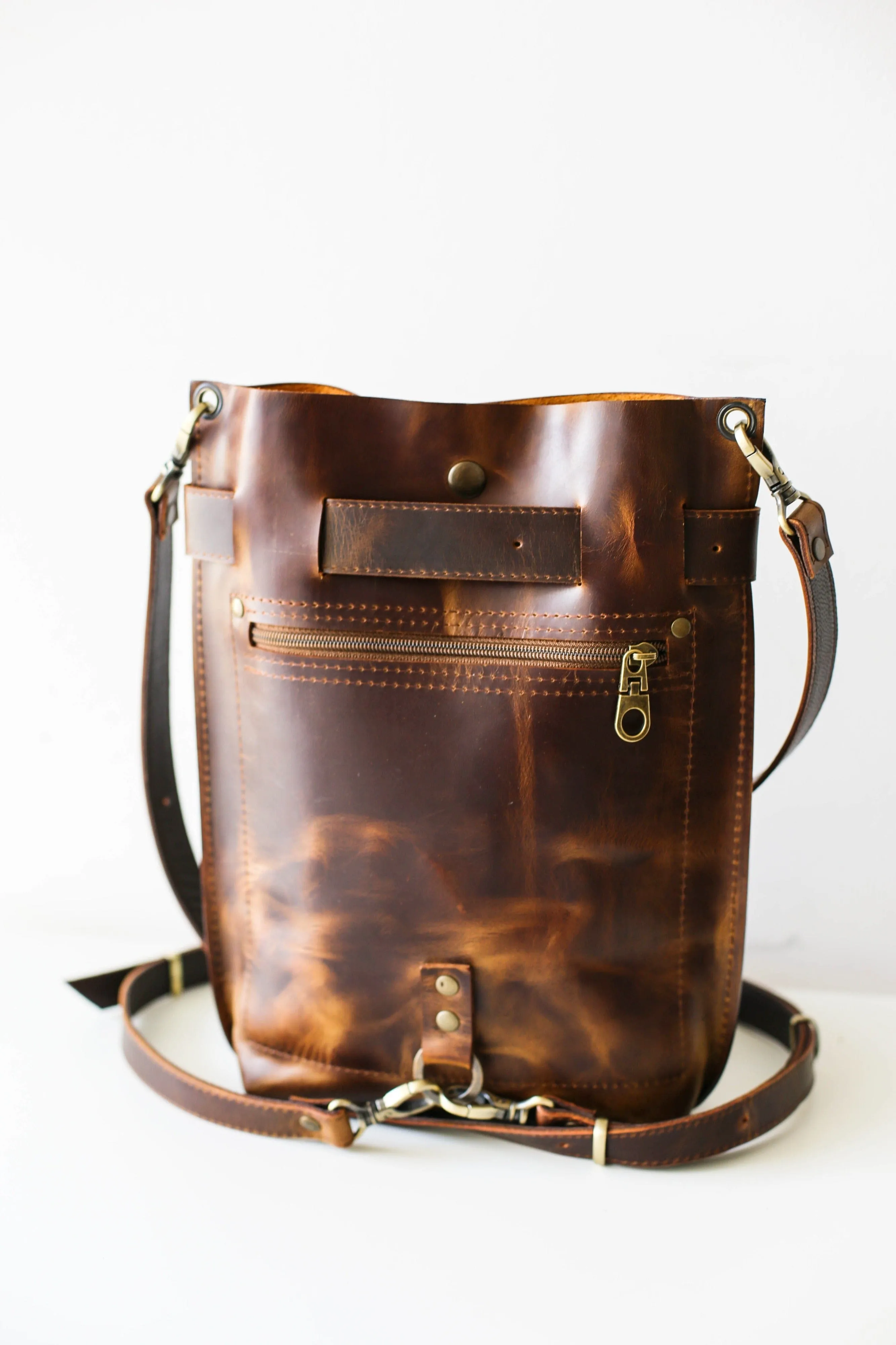 Small Dark Brown Leather Bag - "Ring Belt Edition"