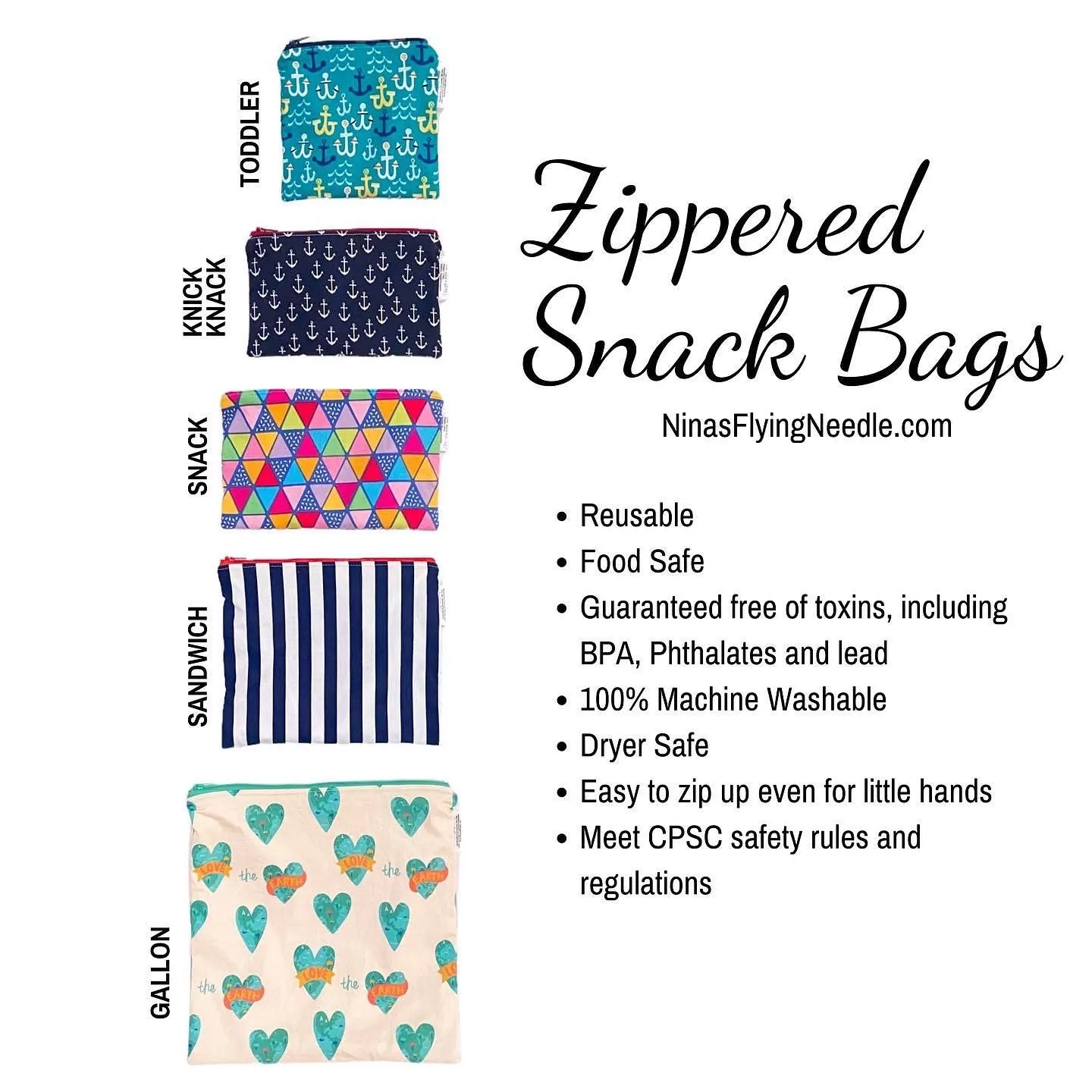 Snack Sized Reusable Zippered Bag Building Bricks on White