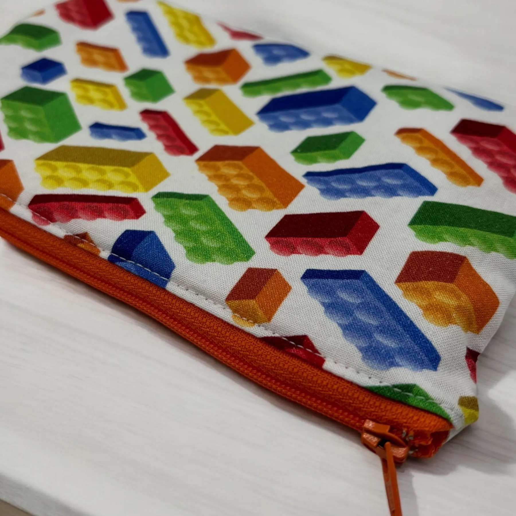 Snack Sized Reusable Zippered Bag Building Bricks on White