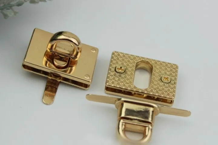 Square Rectangle Twist Turn Lock And Key Bag Hardware Light Gold Handmade Purse Handbag Making Metal 32x22mm 1 1/4 7/8" Supplies