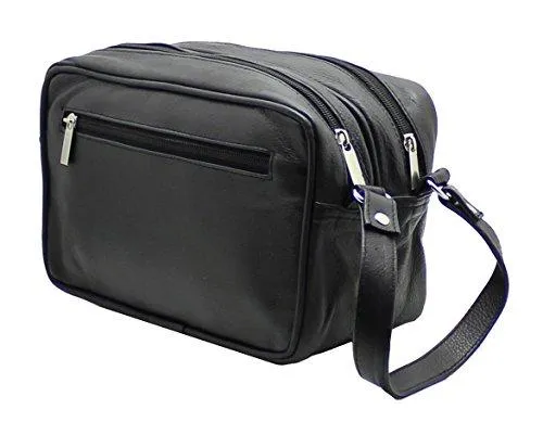 STARHIDE Mens Real Leather Multi Compartments Toiletry Overnight Wash Gym Shaving Bag with Grab Handle Strap Black 515