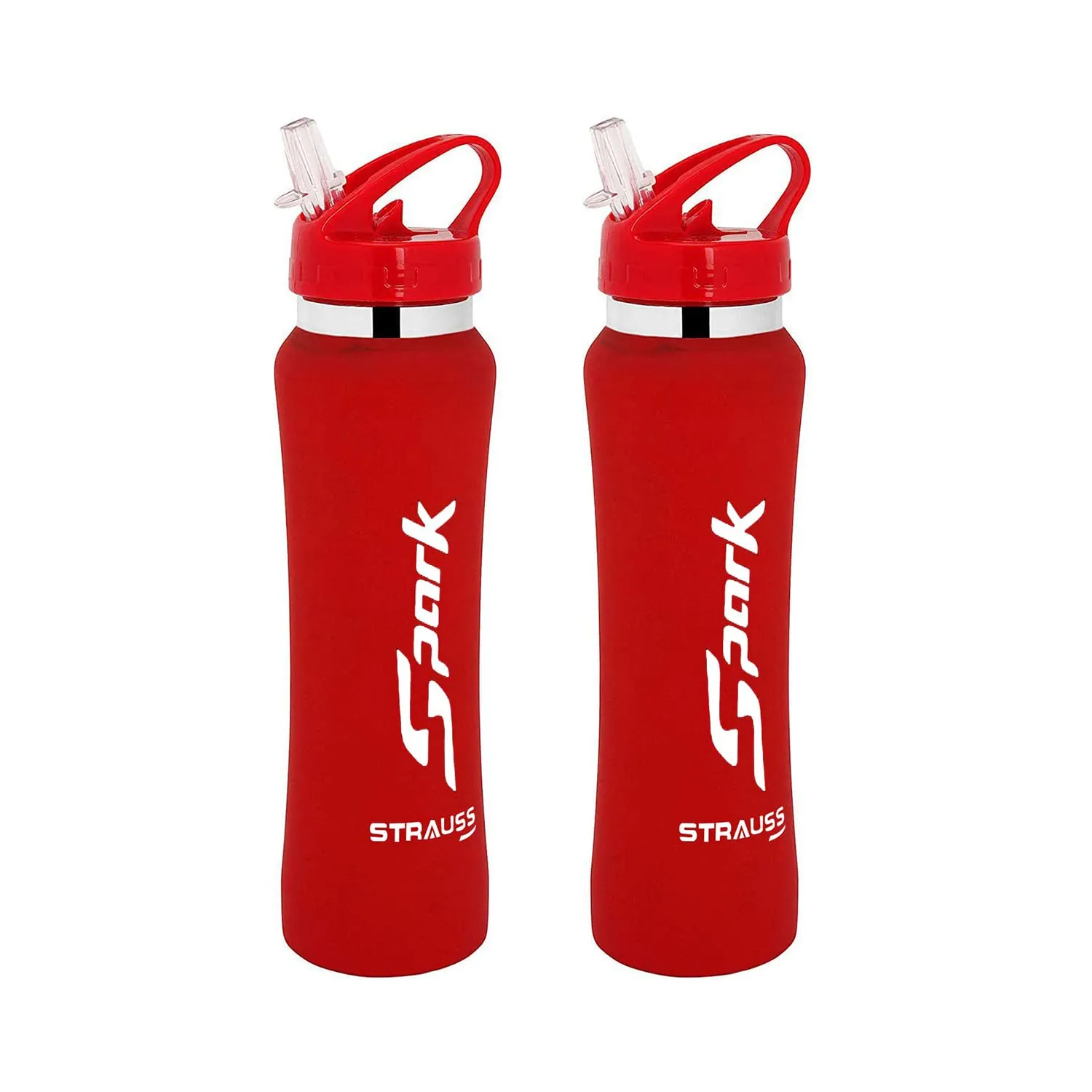 STRAUSS Spark Stainless-Steel Bottle, Rubber Finish, 750 ml, (Red), (Pack of 2)