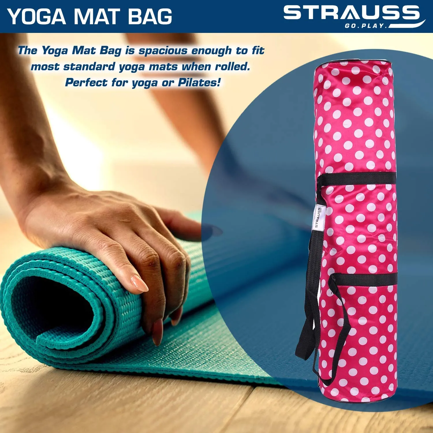 Strauss Yoga Mat, 6mm (Purple Floral) and Yoga Mat Bag,Polka Dots Pink (Full Zip)