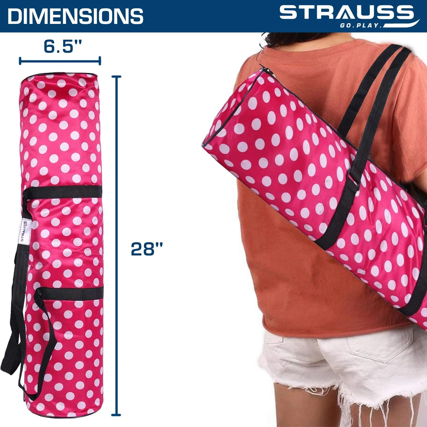 Strauss Yoga Mat, 6mm (Purple Floral) and Yoga Mat Bag,Polka Dots Pink (Full Zip)