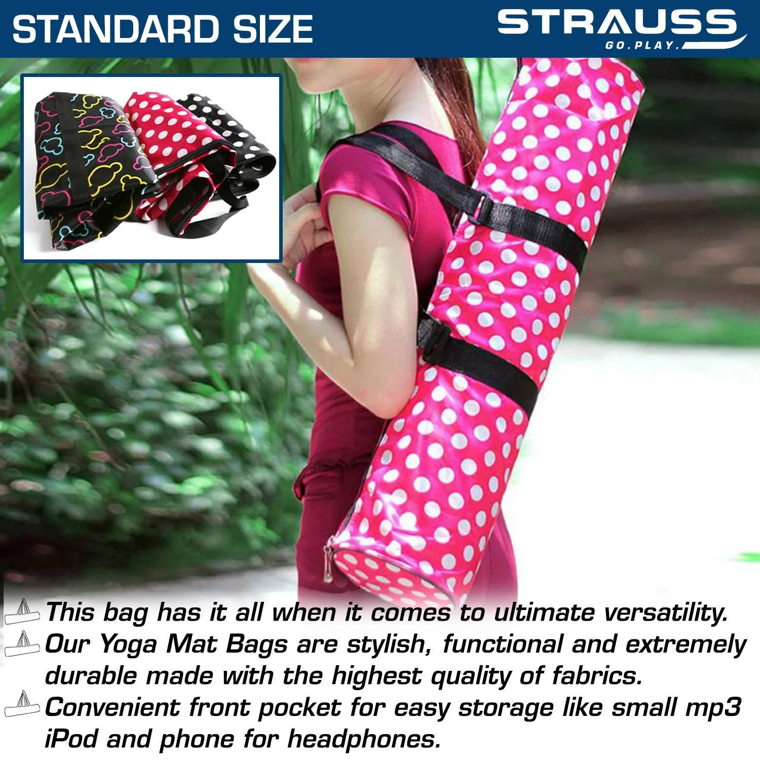 Strauss Yoga Mat, 6mm (Purple Floral) and Yoga Mat Bag,Polka Dots Pink (Full Zip)