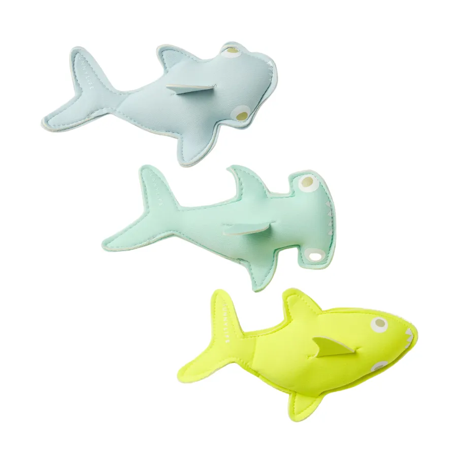 Sunnylife Salty The Shark Dive Buddies Aqua Neon Yellow Set Of 3 SCDIVAQU