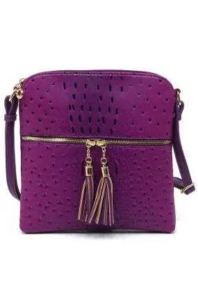 TEEK - Ostrich Croc Zip Tassel Crossbody Bag