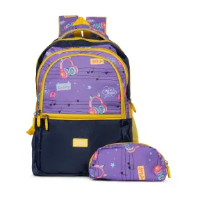 The Clownfish Edutrek Series Printed Polyester 33.5 L School Backpack with Pencil/Stationery Pouch School Bag Zip Pocket Daypack Picnic Bag For School Going Boys & Girls Age-10  years (Violet - Music)