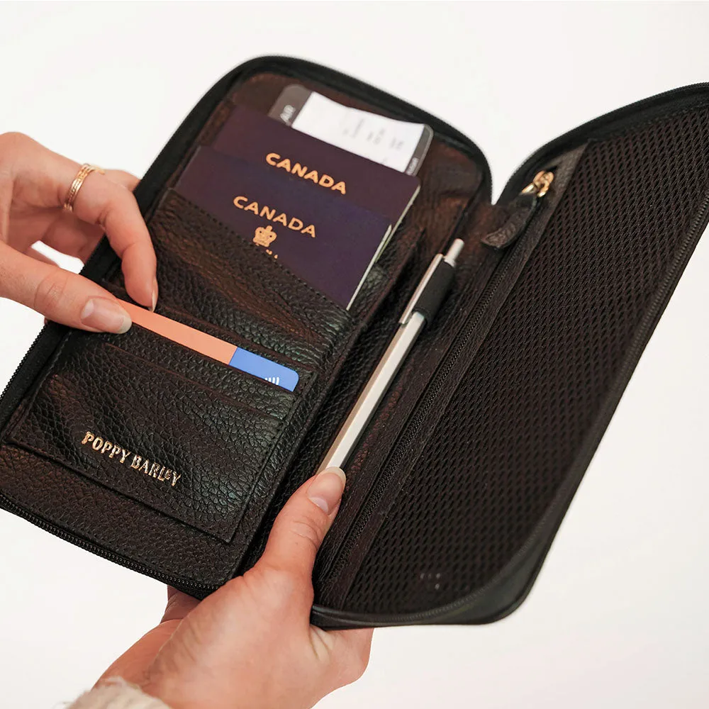 The Flying Solo Passport Holder Black Micro Pebble