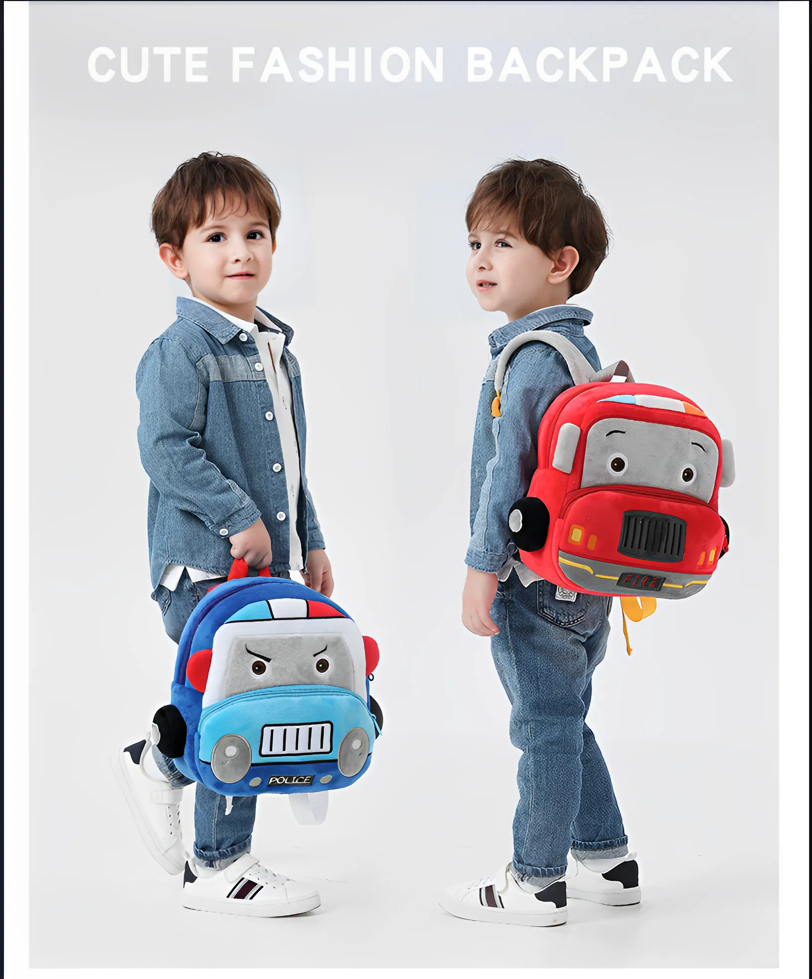 THE LITTLE LOOKERS Preschool Kids School Bags Cute Soft Plush Baby Backpack for Baby Boys, Baby Girls- Red (Fire Engine)