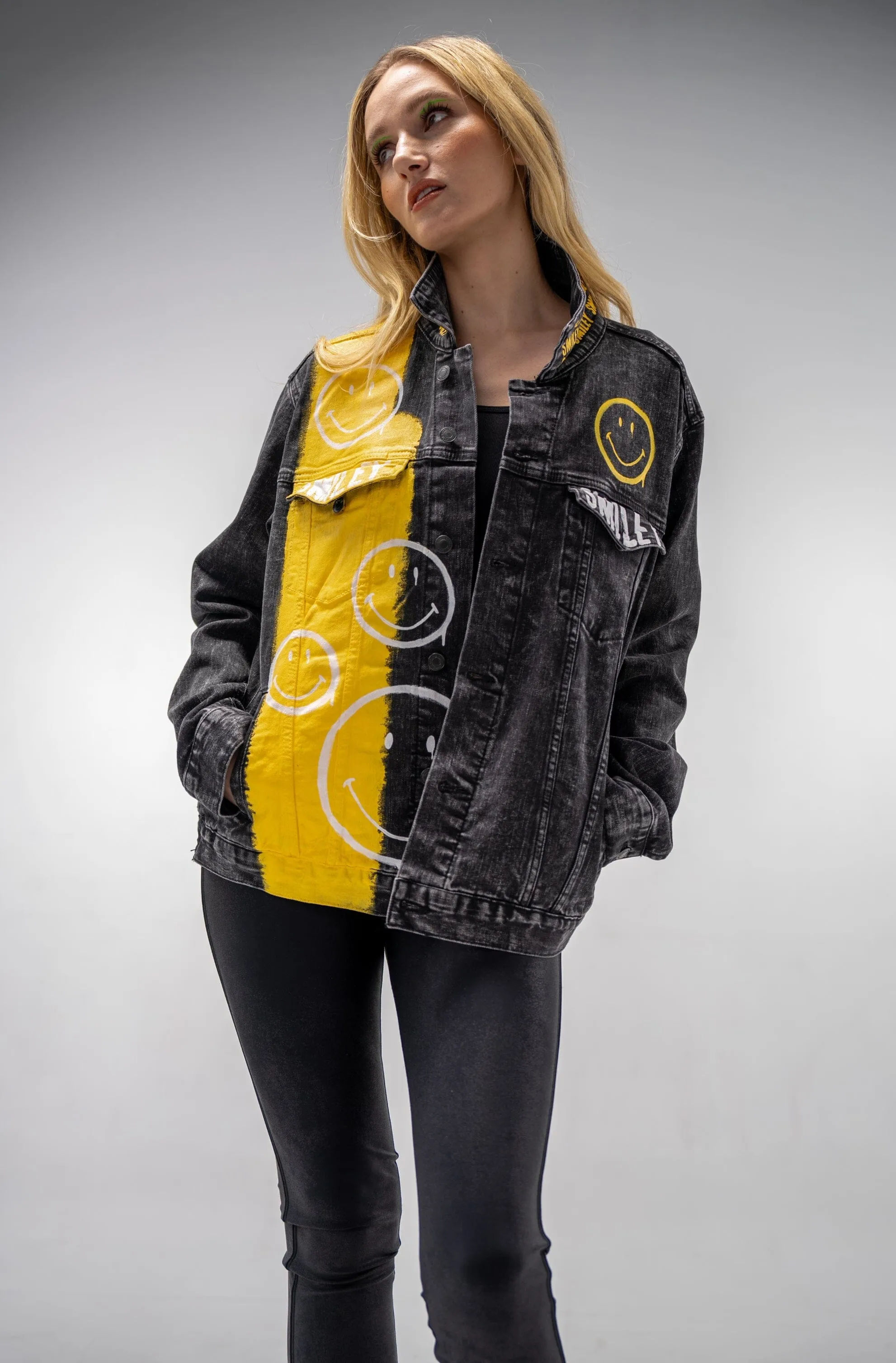 'The Smiley (Black) Denim' Painted Jacket