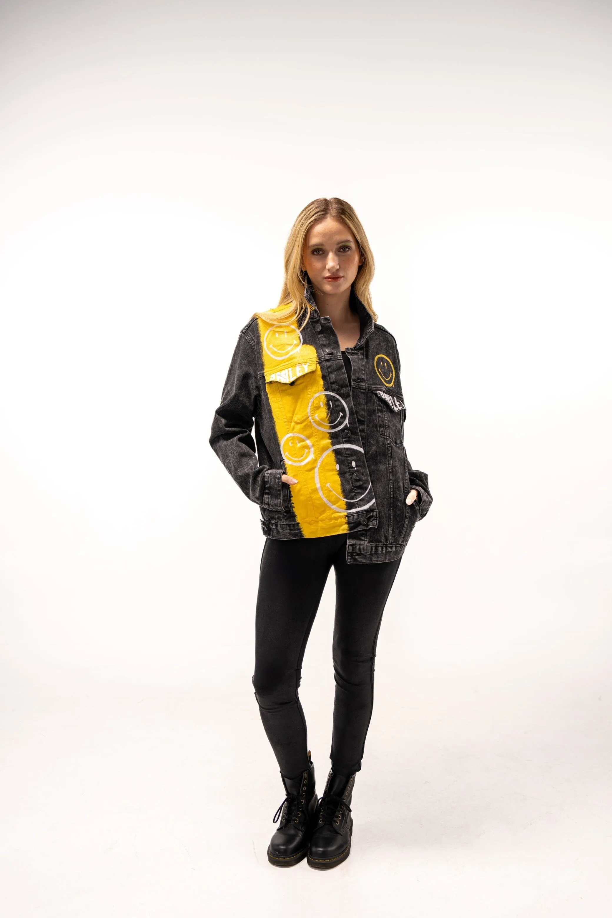 'The Smiley (Black) Denim' Painted Jacket