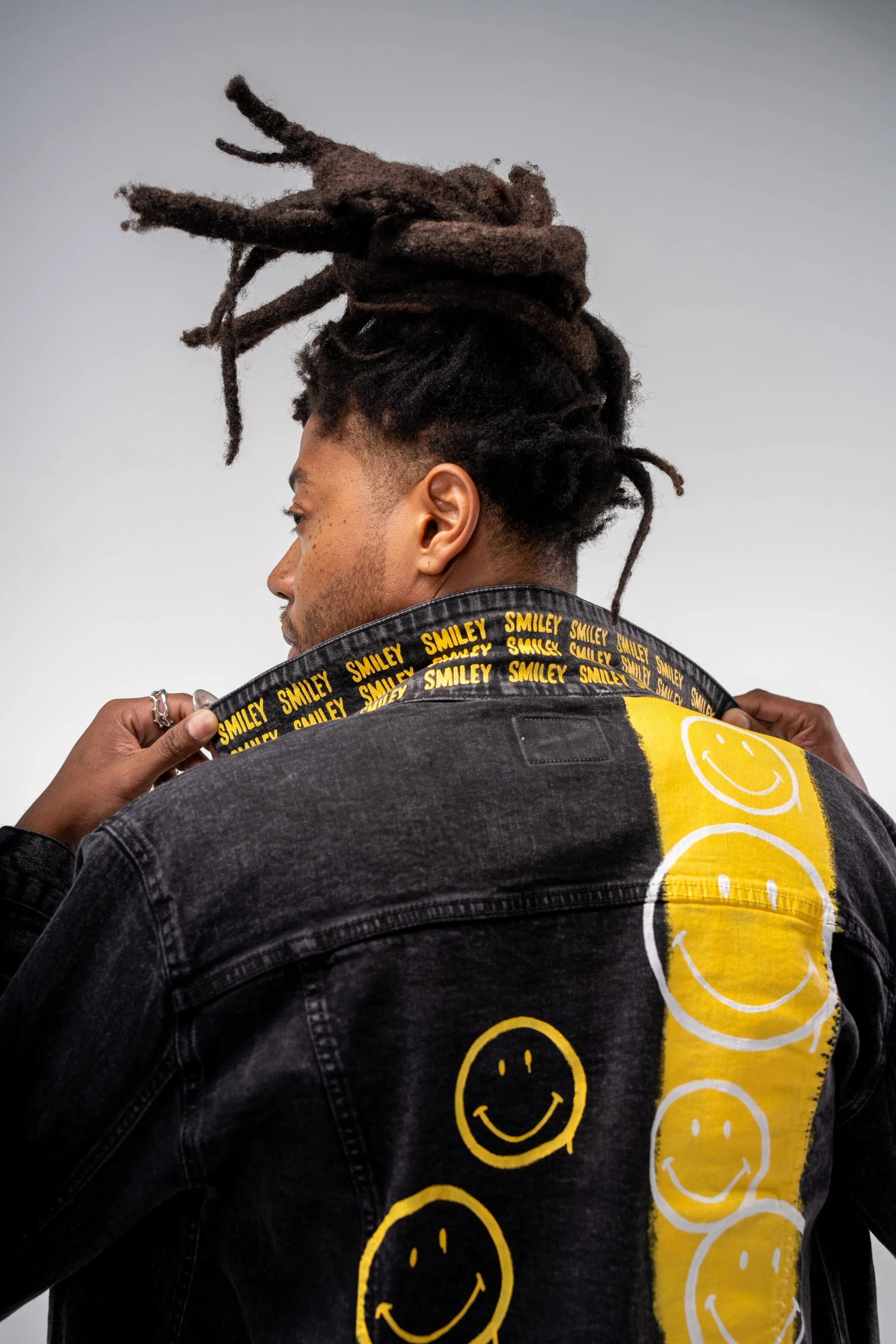 'The Smiley (Black) Denim' Painted Jacket