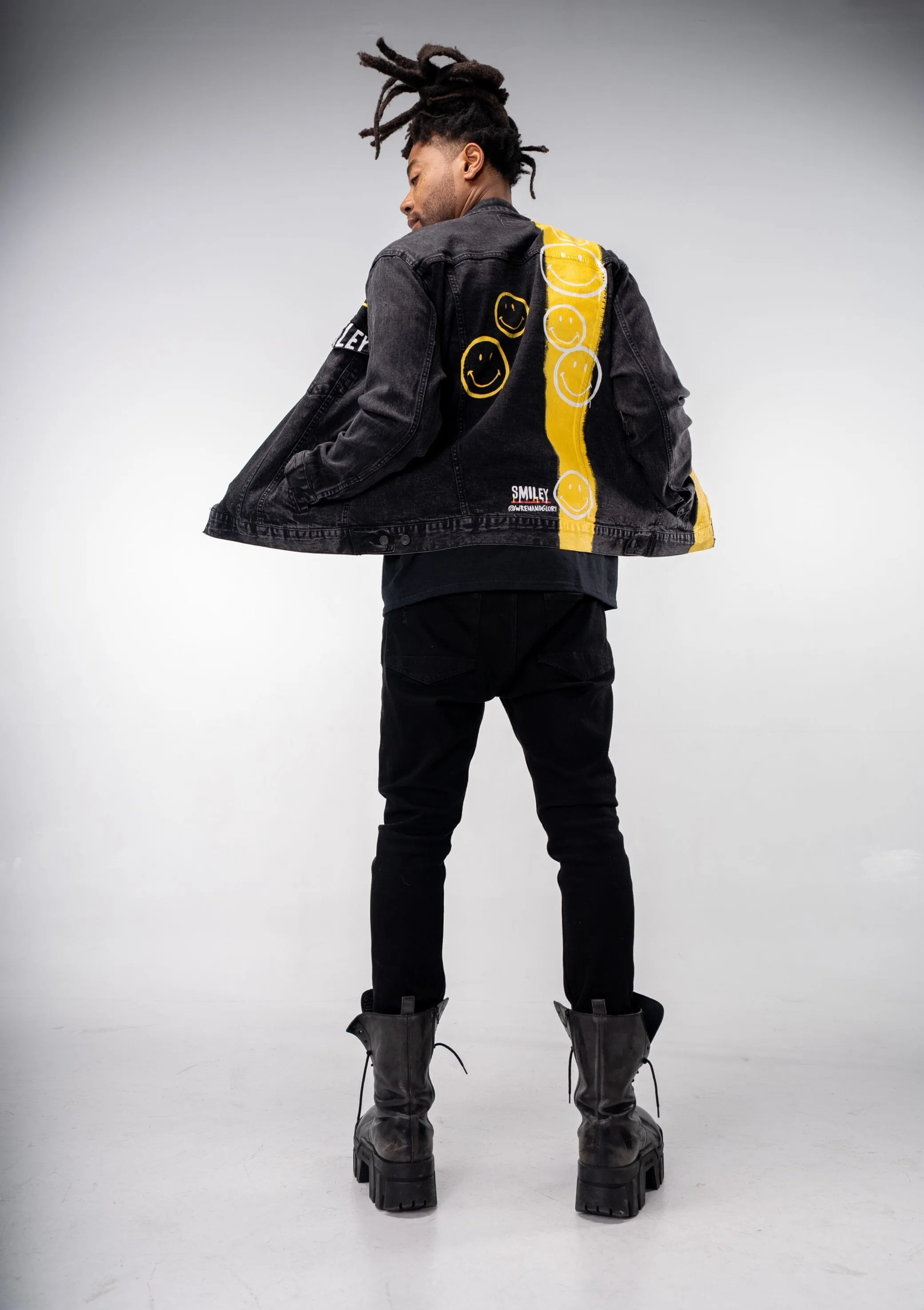 'The Smiley (Black) Denim' Painted Jacket