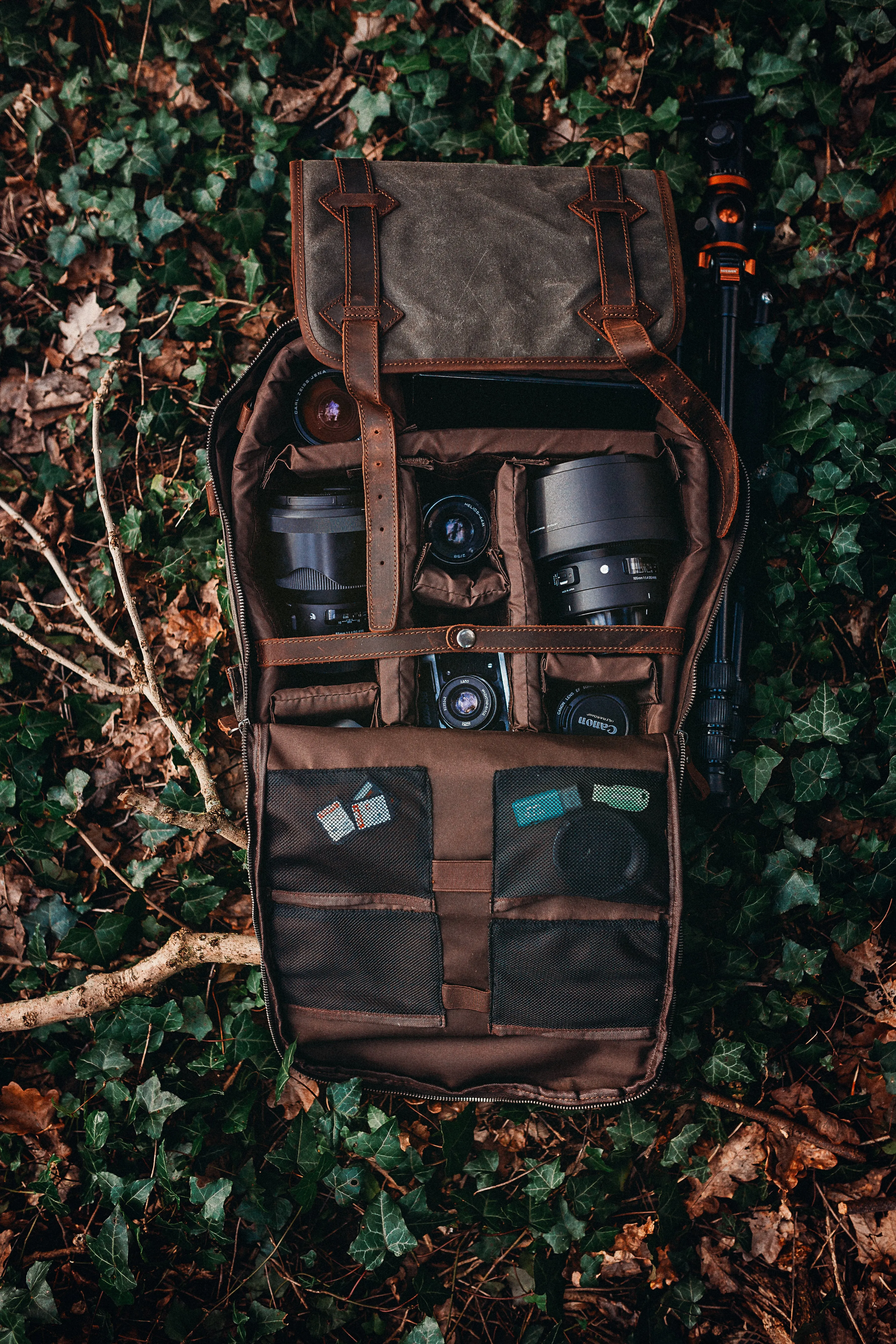 The Stanton Pro waxed canvas and leather Camera Backpack