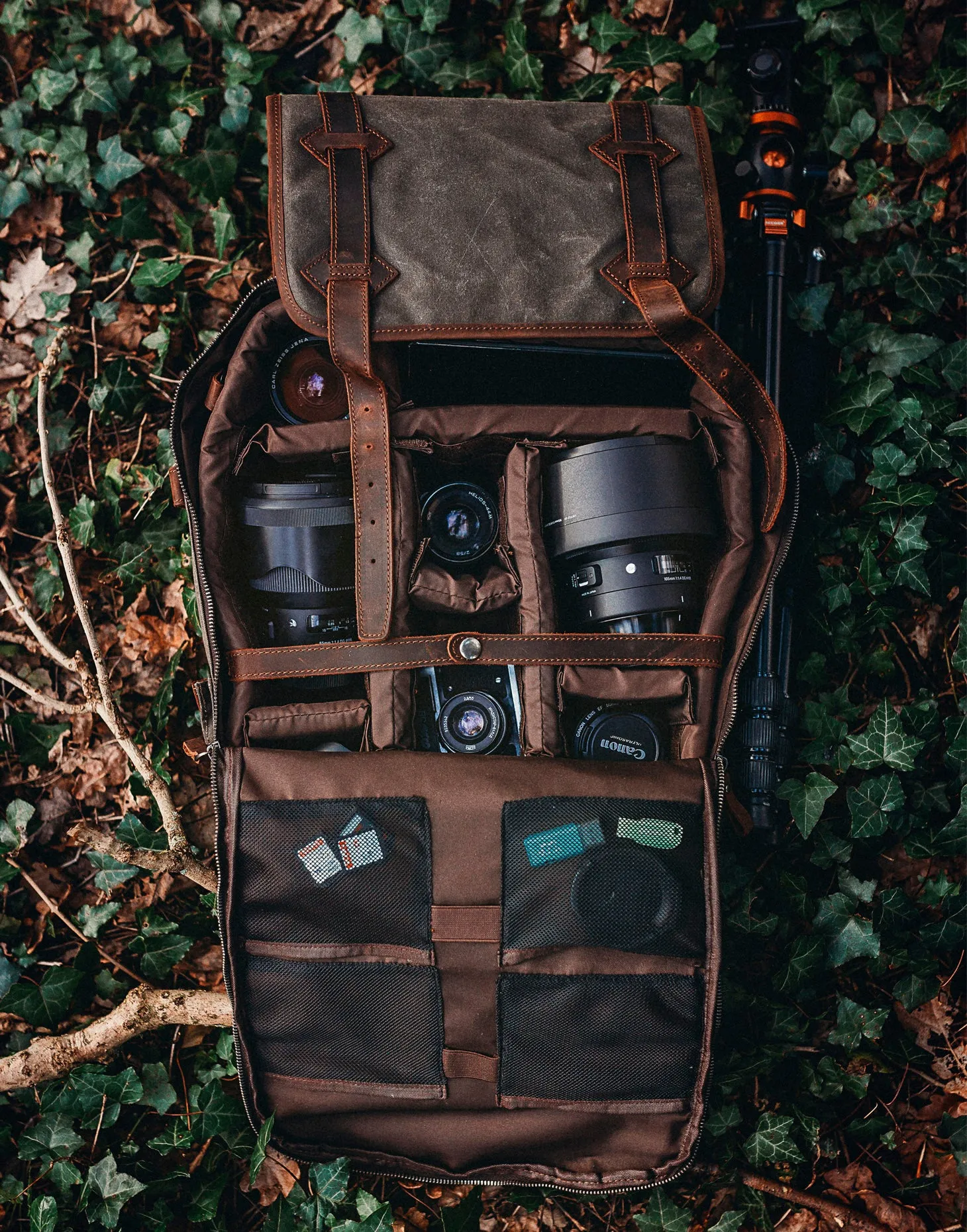 The Stanton Pro waxed canvas and leather Camera Backpack