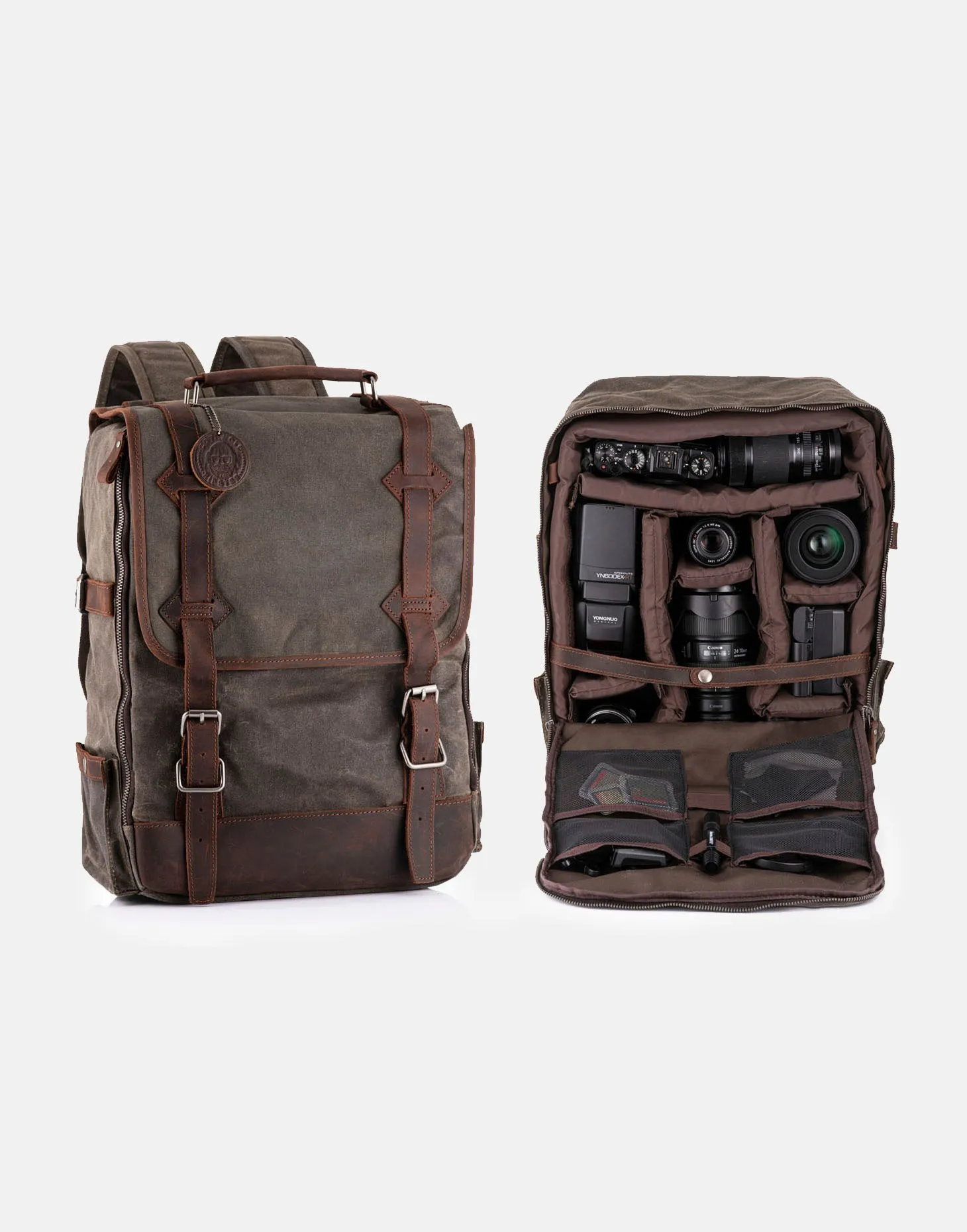 The Stanton Pro waxed canvas and leather Camera Backpack