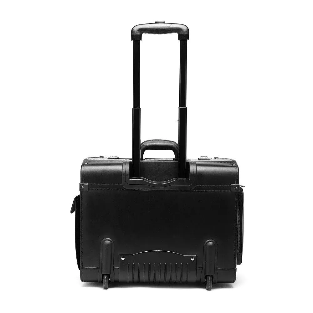 Tosca Leather Laptop Pilot Case With Wheels | Black