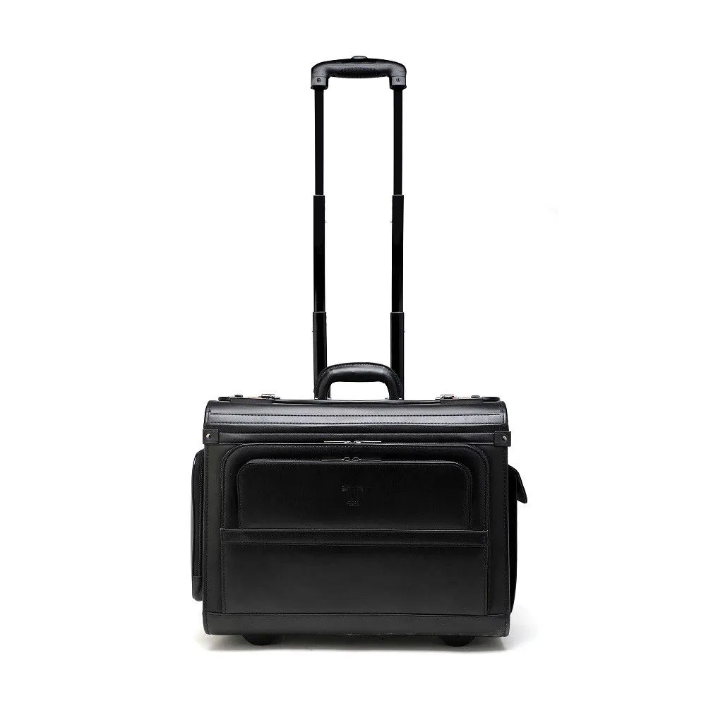 Tosca Leather Laptop Pilot Case With Wheels | Black