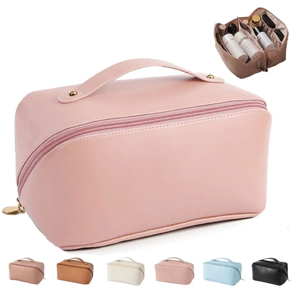 Travel Cosmetic Bag Large Capacity Cosmetic Bags for Women | Waterproof Portable Cosmetic Bag - Pink