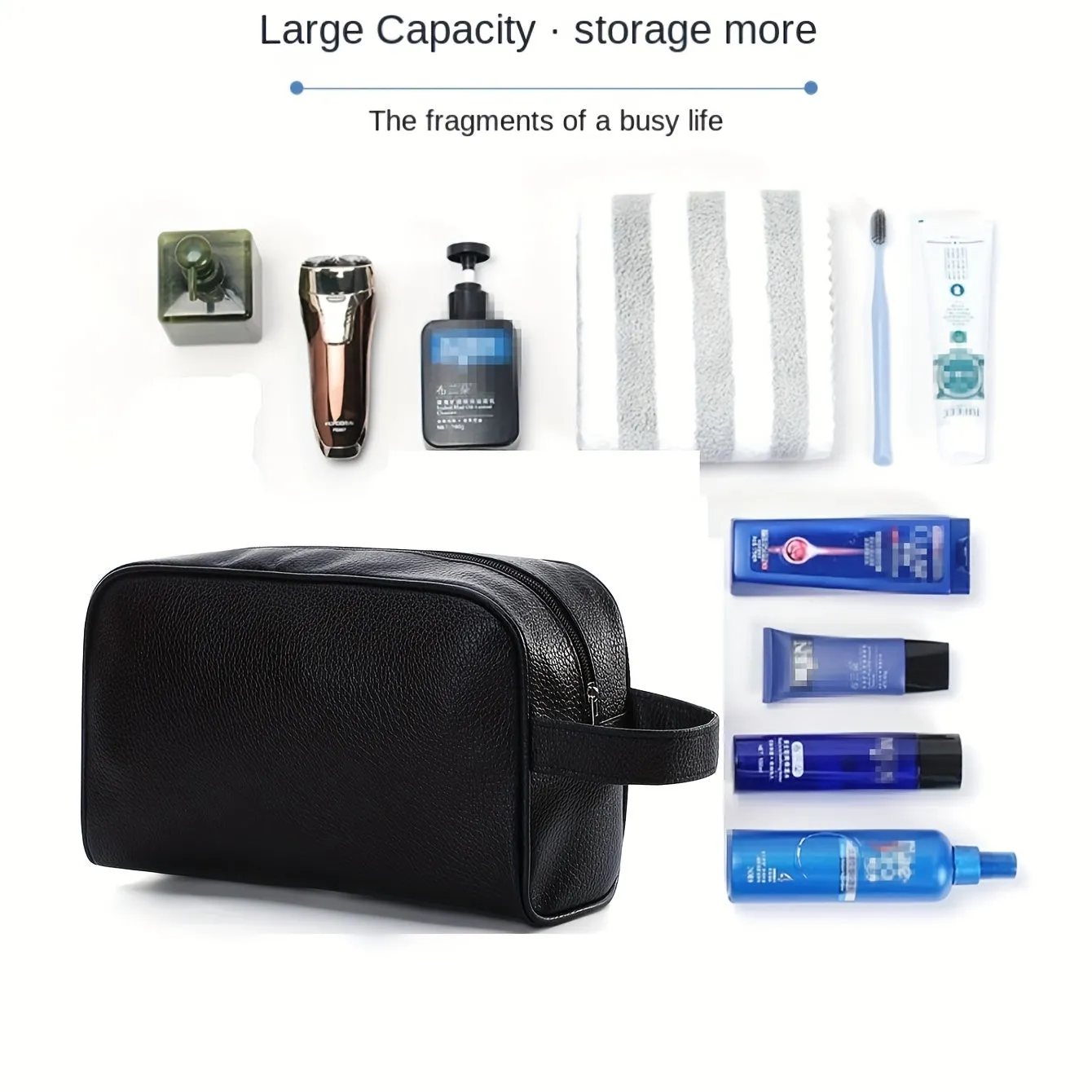 Travel in Style with Spacious PU Leather Toiletry Bag