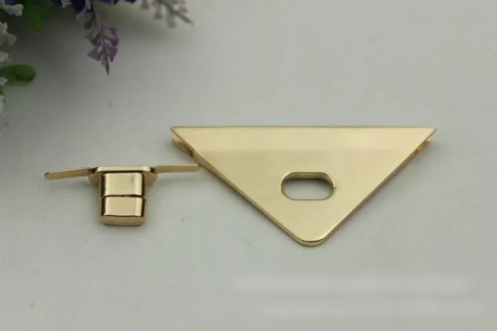 Triangle Twist Turn Lock Bag Hardware Light Gold Silver 1/10 pcs Handmade Purse Handbag Making Metal 80 55mm 3 1/8 2 1/8" Wholesale Supplies