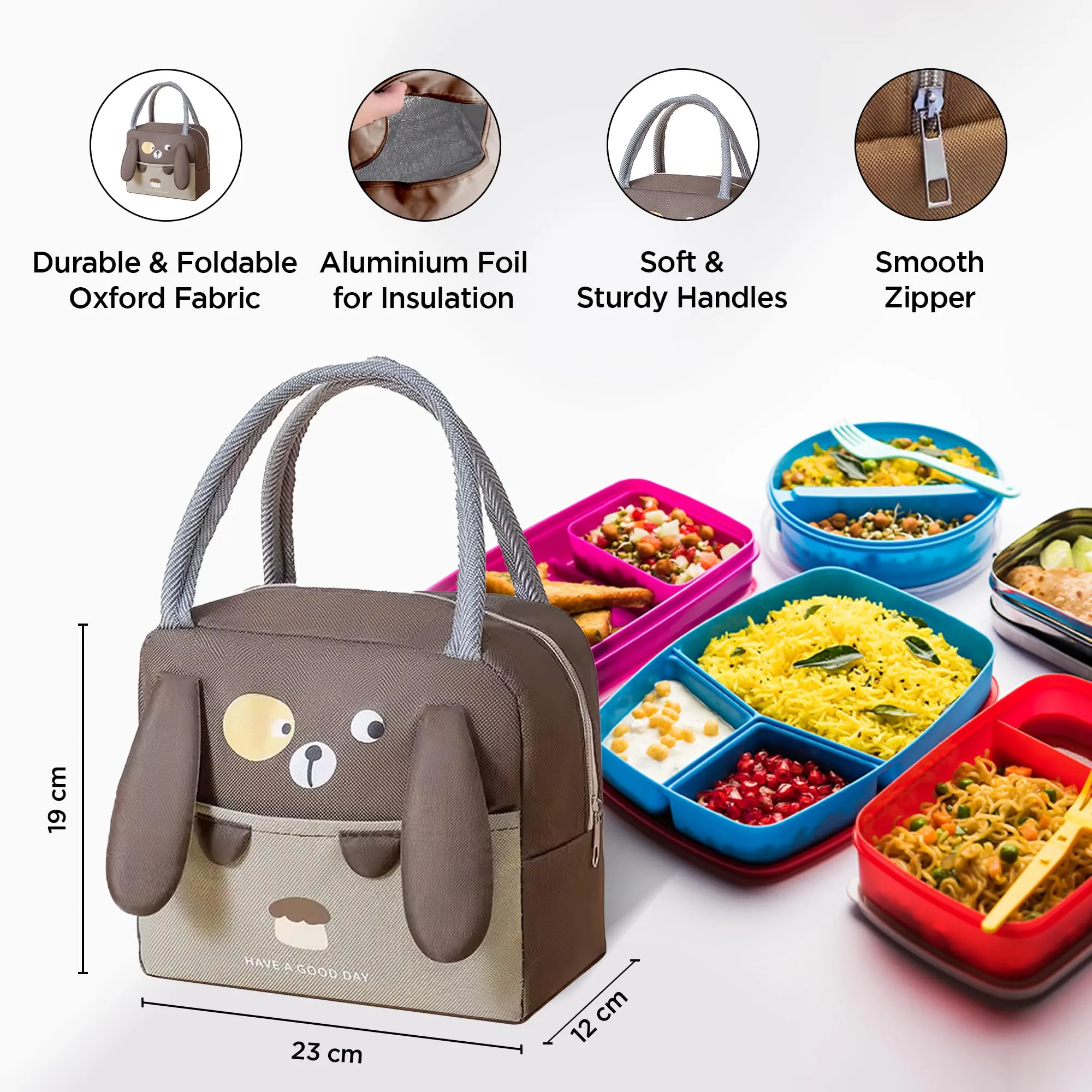 UMAI Insulated Tiffin Lunch Bag| Leakproof, Waterproof, Lightweight Storage Bag | Multipurpose -Office, School, Outdoor Activities (Brown)