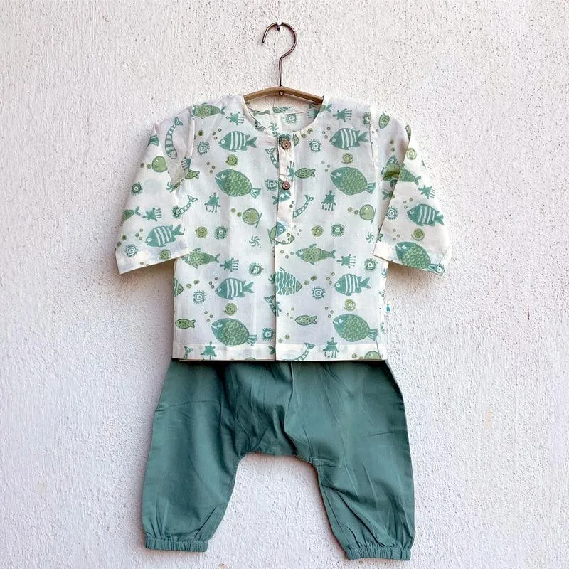 UNISEX ORGANIC KOI BAG - KOI MINT AND WHITE KURTA   MINT PANTS