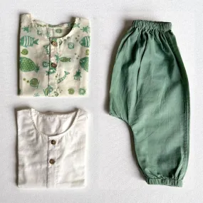 UNISEX ORGANIC KOI BAG - KOI MINT AND WHITE KURTA   MINT PANTS