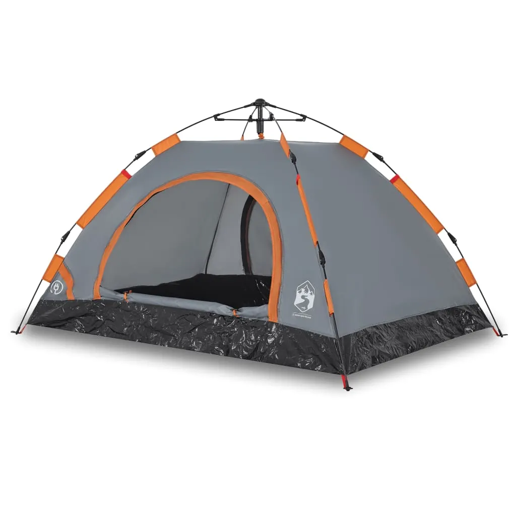 vidaXL Camping Tent 4-Person Grey and Orange Quick Release