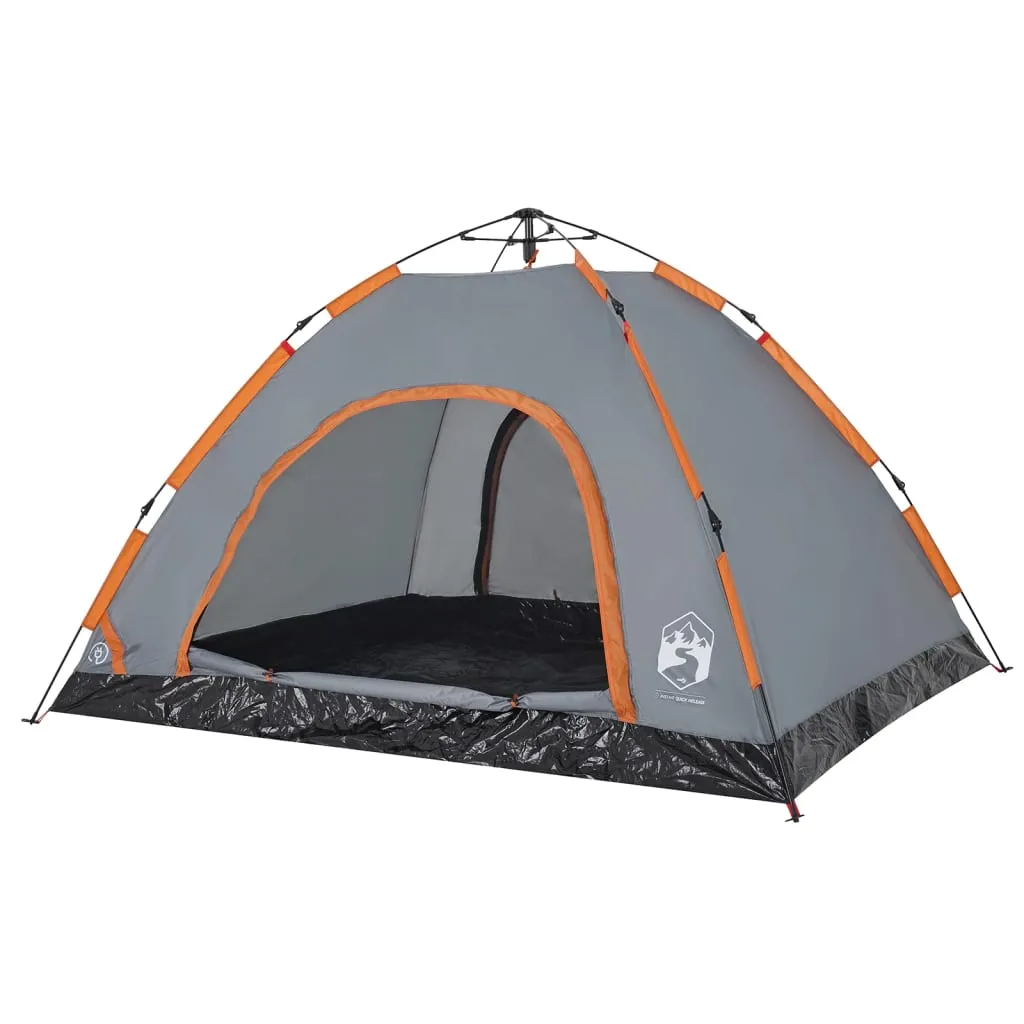 vidaXL Camping Tent 4-Person Grey and Orange Quick Release