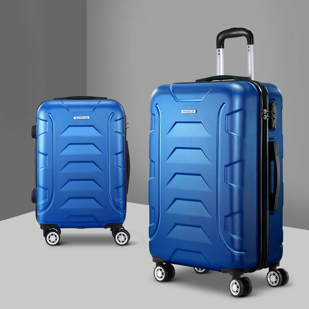 Wanderlite 2pc Luggage Trolley Travel Suitcase Set TSA Hard Case Lightweight Blue