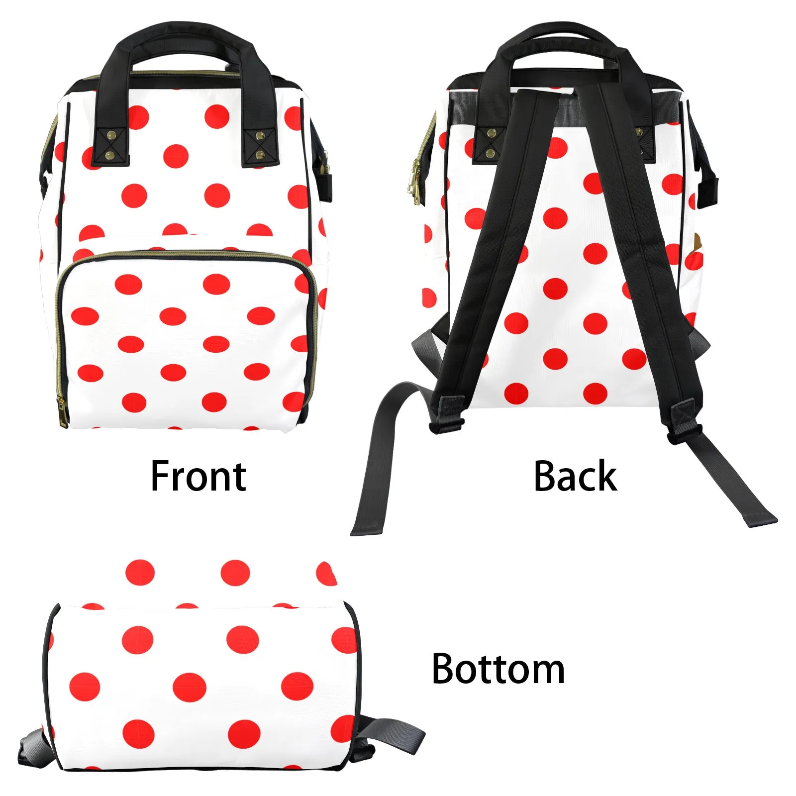 White With Red Polka Dots Multi-Function Diaper Bag