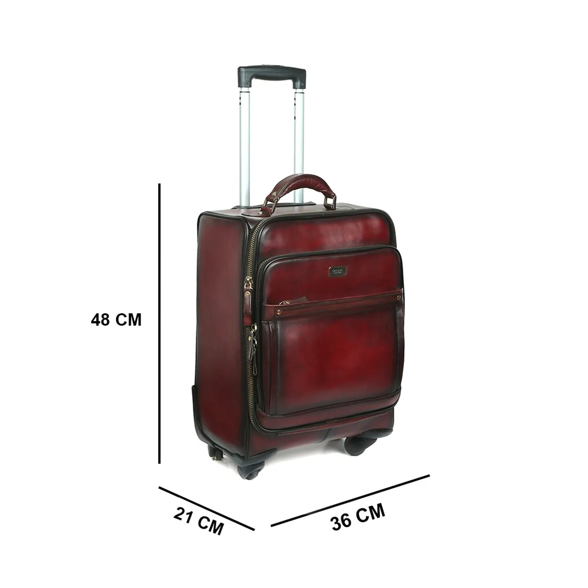 WINE LEATHER CABIN LUGGAGE TROLLEY BAG WITH 4 WHEEL (360 ROTATION)